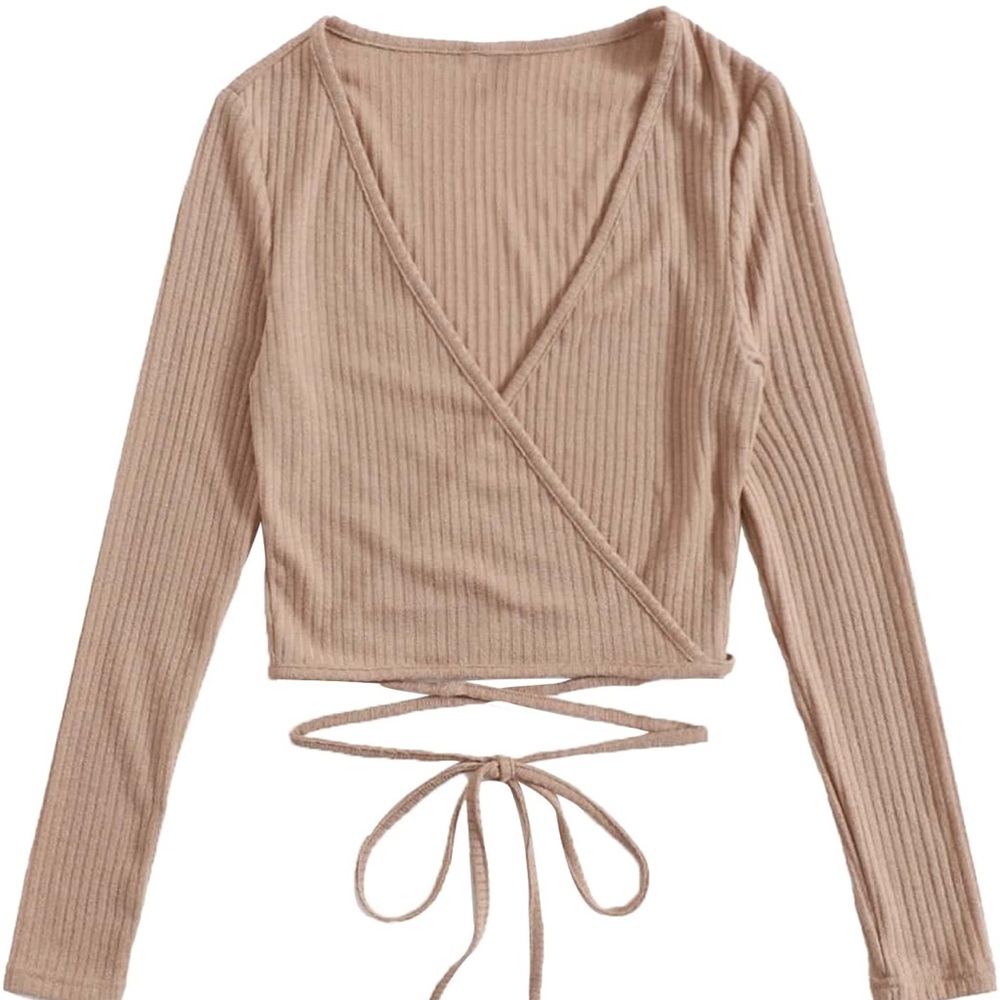 Wrap-Style Ribbed Tan Top